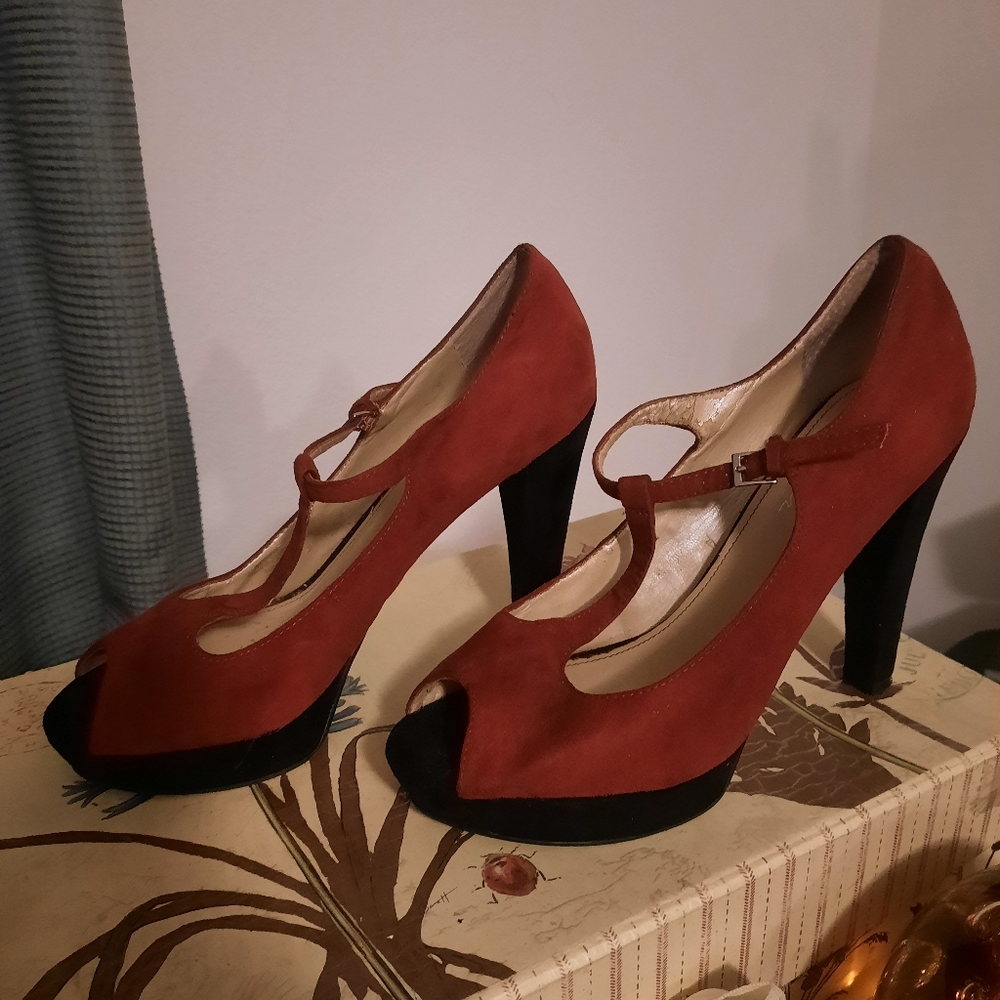 Red suede heels